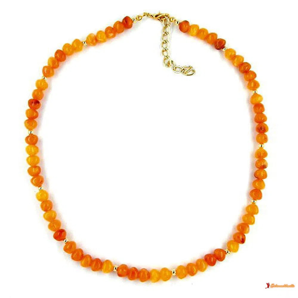 Kette bernstein-farbig kleine Perle-Ketten gelb-orange-Schmuckhoelle.com