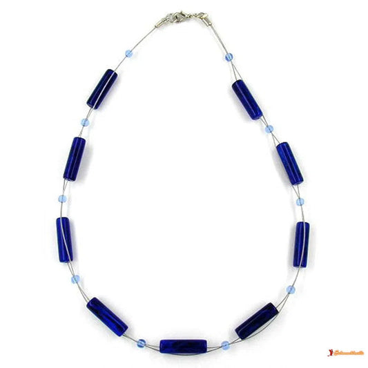 Kette mit Walzen blau-lapiz Draht-Drahtketten Kunststoff-Perlen-Schmuckhoelle.com