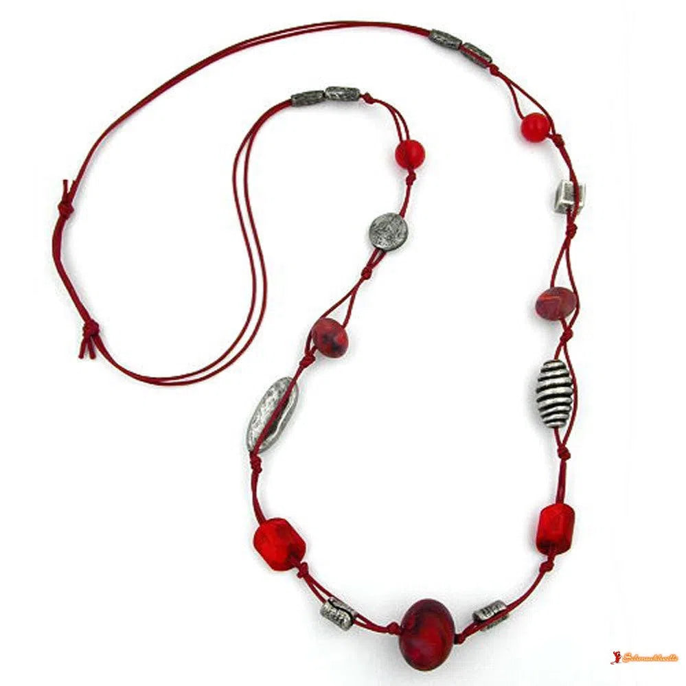 Kette rot-marmoriert altsilber-Ketten rot-rosa-Schmuckhoelle.com