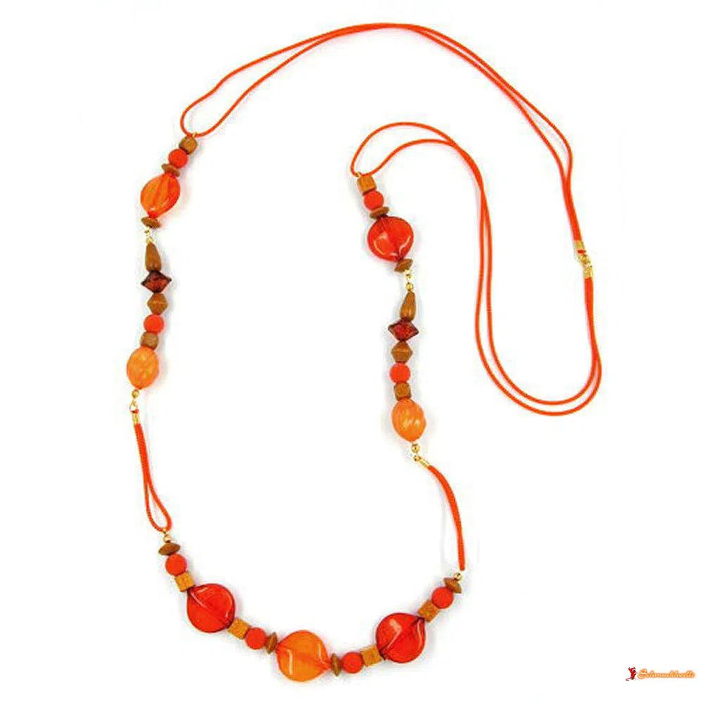 Kette rot-orange Holzperle ocker-Ketten gelb-orange-Schmuckhoelle.com