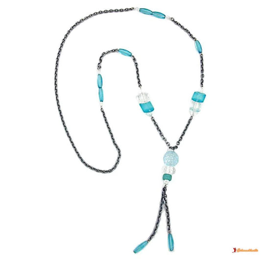 Kette türkis-kristall mit Ankerkette-Ketten blau-Schmuckhoelle.com