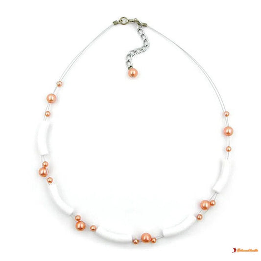 Kette weiß-matt Perle apricot-Drahtketten Kunststoff-Perlen-Schmuckhoelle.com