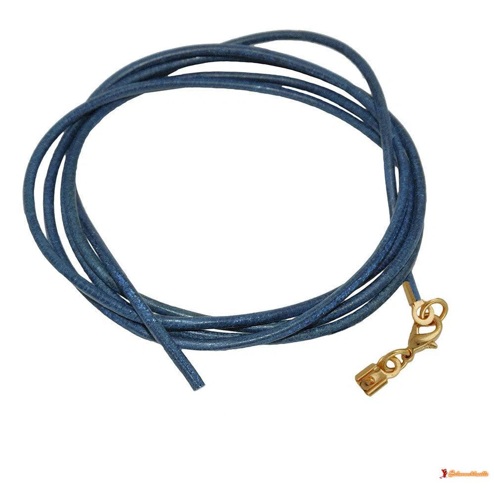 Lederband Rundschnur Rindleder 2mm blau gefärbt mit 1x Verschluss goldfarbig ca. 1m-Lederband 2mm-Schmuckhoelle.com