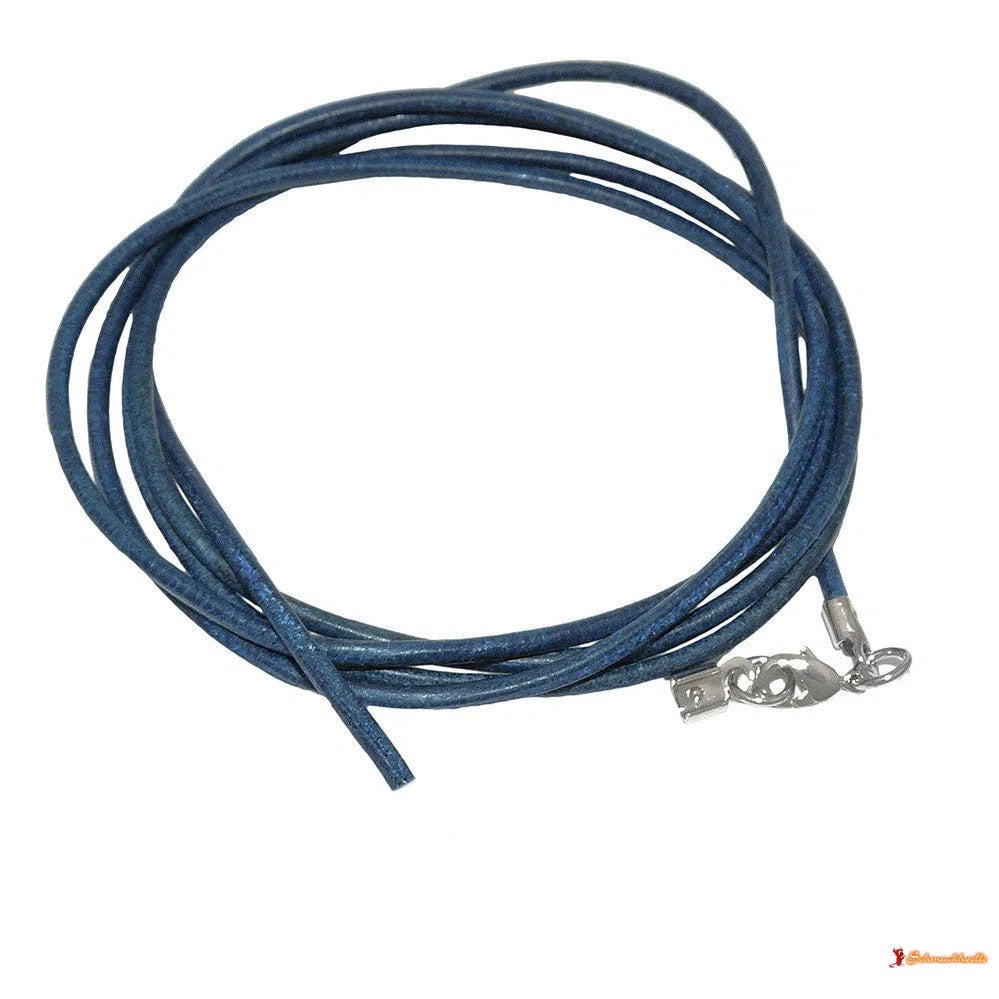 Lederband Rundschnur Rindleder 2mm blau gefärbt mit 1x Verschluss silberfarbig ca. 1m-Lederband 2mm-Schmuckhoelle.com