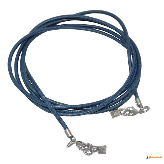 Lederband Rundschnur Rindleder 2mm blau gefärbt mit 2x Verschluss silberfarbig ca. 1m-Lederband 2mm-Schmuckhoelle.com