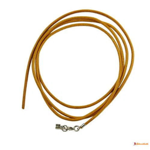 Lederband Rundschnur Rindleder 2mm gelb gefärbt mit 1x Verschluss silberfarbig ca. 1m-Lederband 2mm-Schmuckhoelle.com