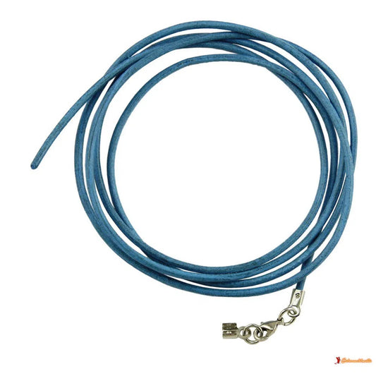 Lederband Rundschnur Rindleder 2mm hellblau gefärbt mit 1x Verschluss silberfarbig ca. 1m-Lederband 2mm-Schmuckhoelle.com