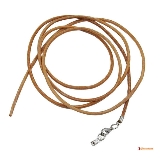 Lederband Rundschnur Rindleder 2mm naturfarben mit 1x Verschluss silberfarbig ca. 1m-Lederband 2mm-Schmuckhoelle.com