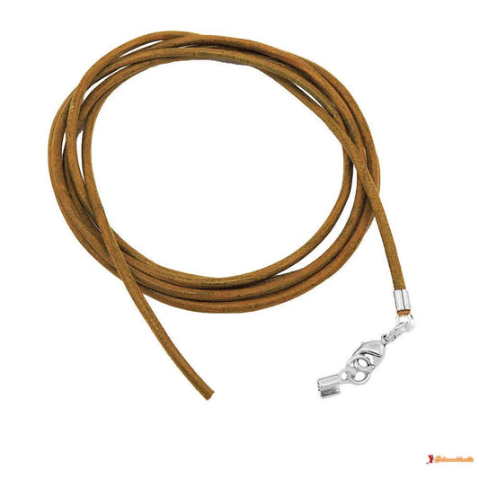 Lederband Rundschnur Rindleder 2mm olivgrün khaki gefärbt mit 1x Verschluss silberfarbig ca. 1m-Lederband 2mm-Schmuckhoelle.com