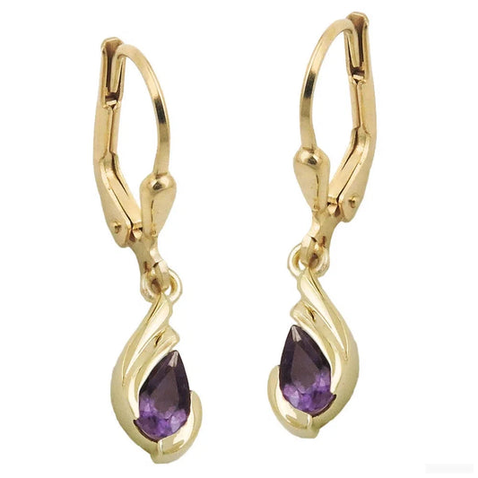 Ohrbrisur Ohrhänger Ohrringe 25x5mm Tropfen Amethyst 9Kt GOLD-Ohrringe mit Stein GOLD-Schmuckhoelle.com