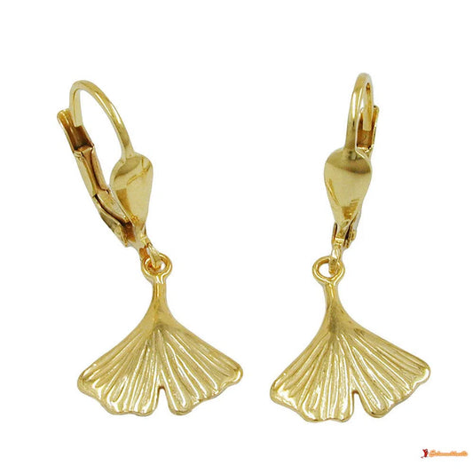 Ohrbrisur Ohrhänger Ohrringe 27mm Ginkgoblatt glänzend 9Kt GOLD-Ohrringe ohne Stein GOLD-Schmuckhoelle.com