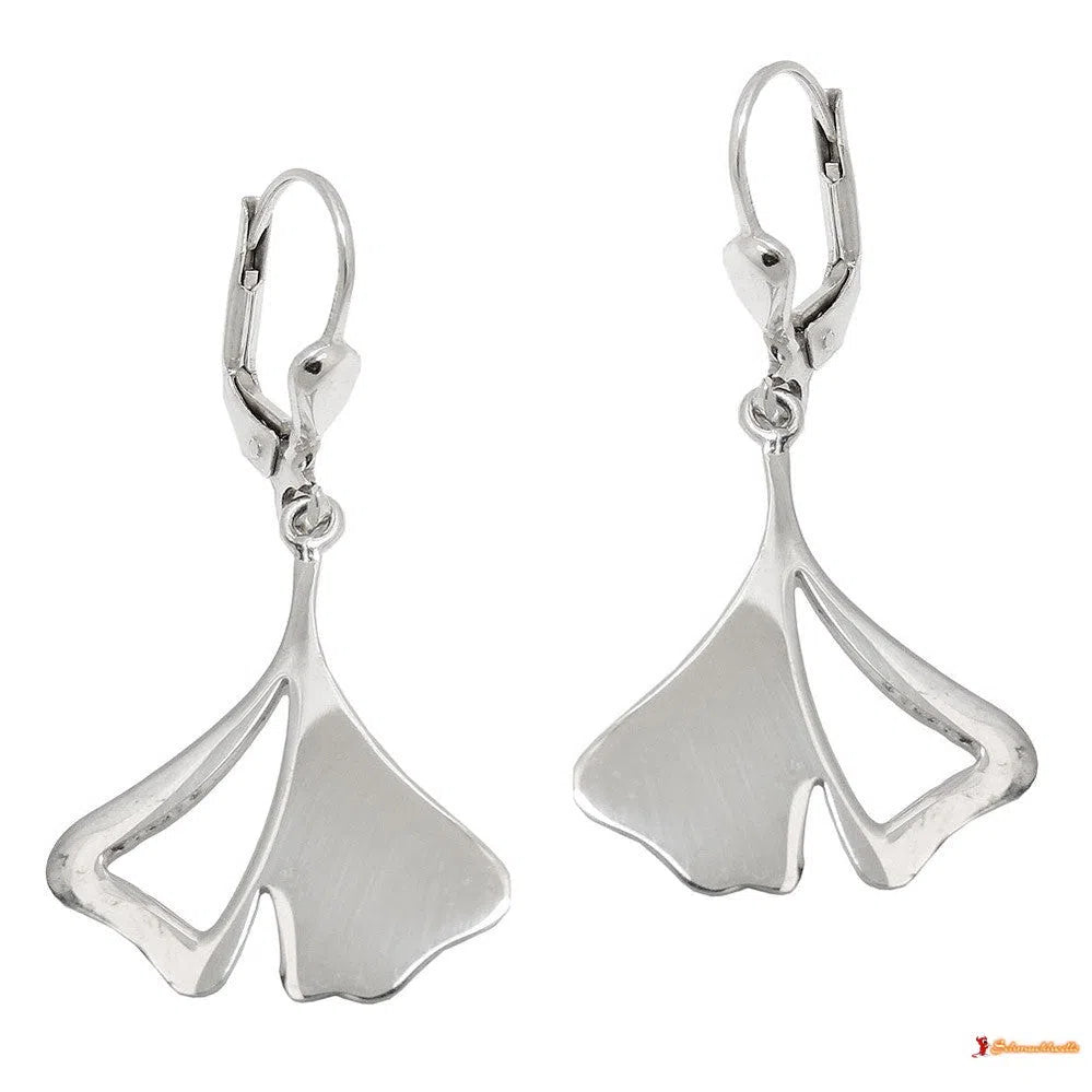 Ohrbrisur Ohrhänger Ohrringe 37x19mm Ginkgo-Blatt rhodiniert glänzend Silber 925-Ohrringe ohne Stein Silber-Schmuckhoelle.com