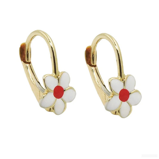 Ohrbrisur Ohrringe 13x7mm Blume weiß-rot emailliert 9Kt GOLD-Ohrschmuck für Kinder GOLD-Schmuckhoelle.com