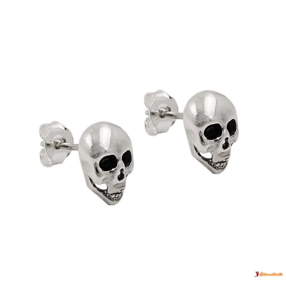 Ohrstecker Ohrring 10x7mm Totenkopf mit schwarzen Glassteinen glänzend Silber 925-Ohrstecker sonstige Steine Silber-Schmuckhoelle.com