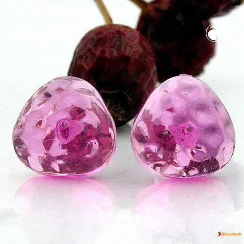 Ohrstecker Ohrring 14mm Dreieck pink-transparent gehämmert Kunststoff-Ohrstecker Modeschmuck-Schmuckhoelle.com