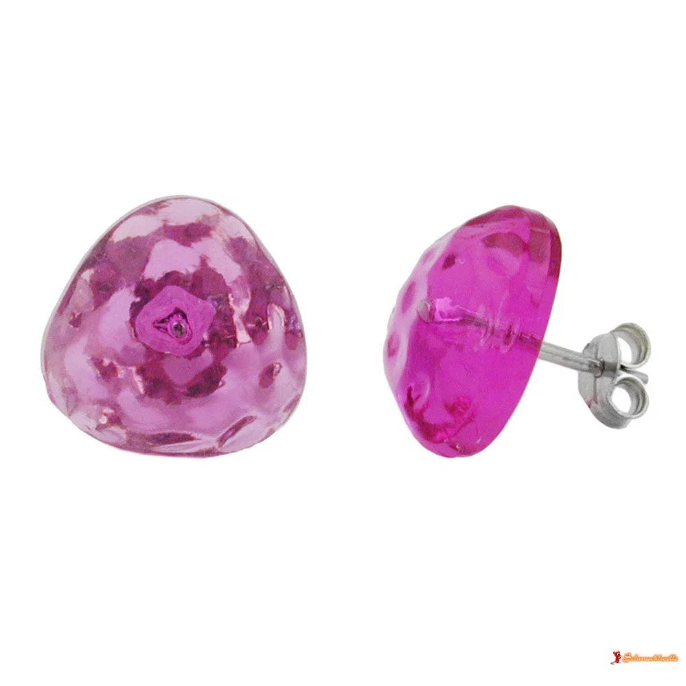 Ohrstecker Ohrring 14mm Dreieck pink-transparent gehämmert Kunststoff-Ohrstecker Modeschmuck-Schmuckhoelle.com