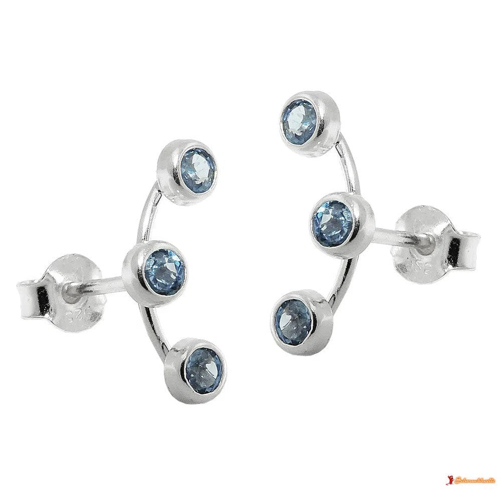 Ohrstecker Ohrring 15x3mm mit je 3 Zirkonias aquamarinfarben Silber 925-Ohrstecker Zirkonia farbig Silber-Schmuckhoelle.com