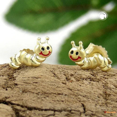 Ohrstecker Ohrring 4x8mm Wurm matt-glänzend farbig 9Kt GOLD-Ohrschmuck für Kinder GOLD-Schmuckhoelle.com