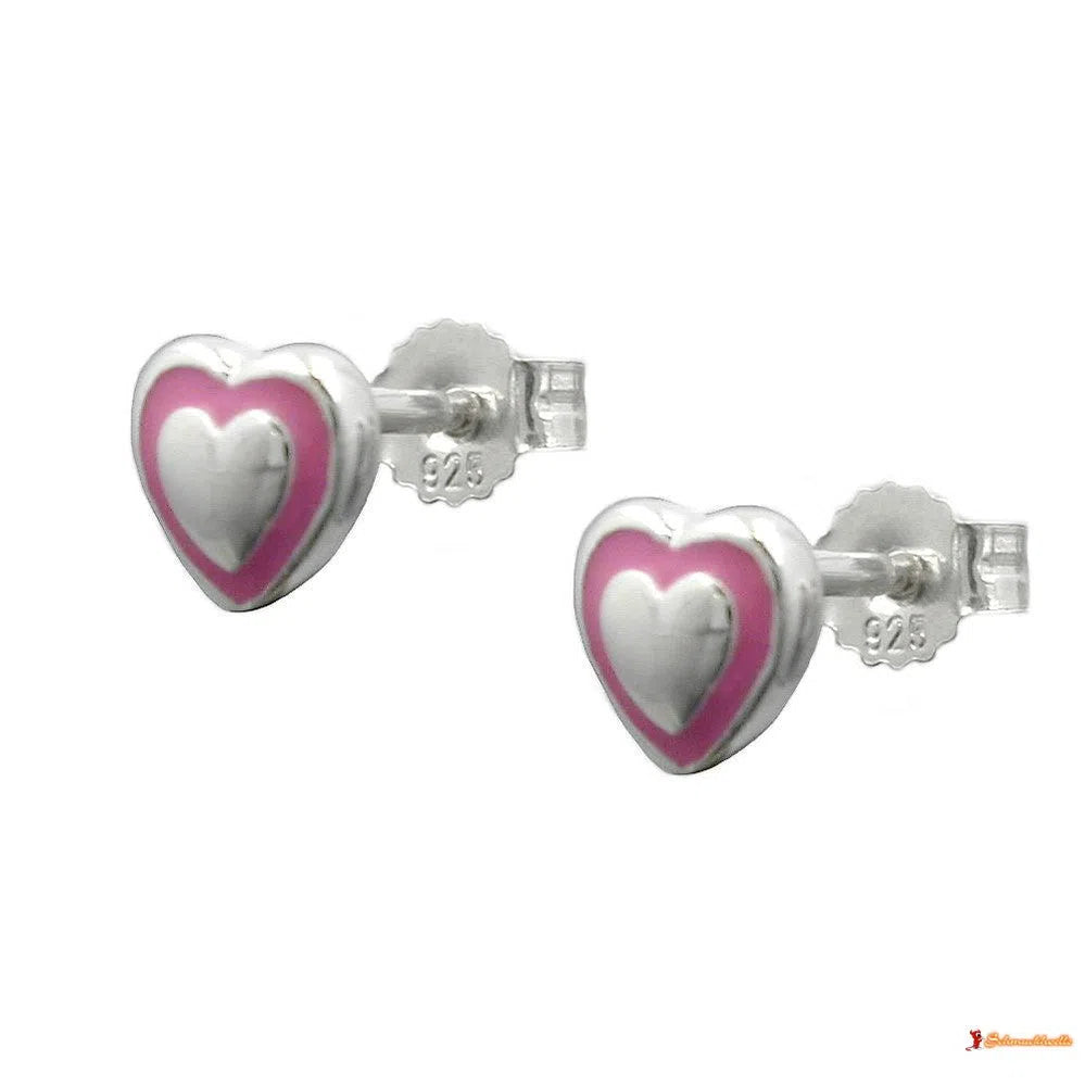 Ohrstecker Ohrring 5mm Kinderohrring kleines Herz rosa lackiert Silber 925-Kinder-Ohrstecker Silber-Schmuckhoelle.com