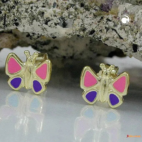 Ohrstecker Ohrring 7x8mm Schmetterling pink-lila 9Kt GOLD-Ohrschmuck für Kinder GOLD-Schmuckhoelle.com