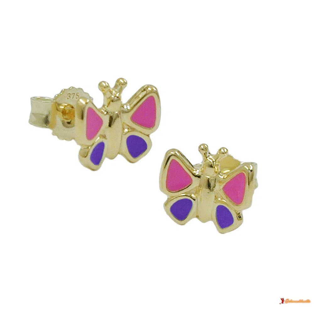 Ohrstecker Ohrring 7x8mm Schmetterling pink-lila 9Kt GOLD-Ohrschmuck für Kinder GOLD-Schmuckhoelle.com