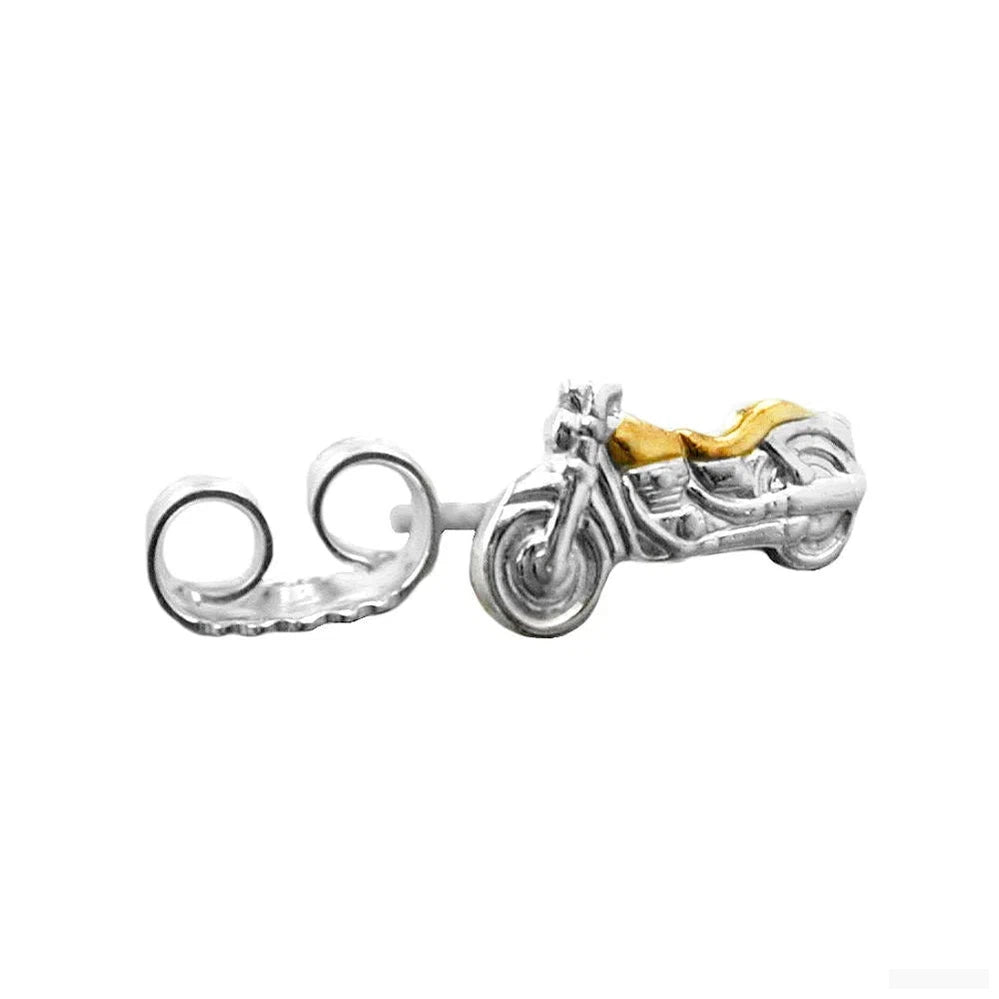 Ohrstecker Ohrring 8x4mm Motorrad bicolor 1 Stück Silber 925-Herren/Männer-Ohrstecker Silber-Schmuckhoelle.com