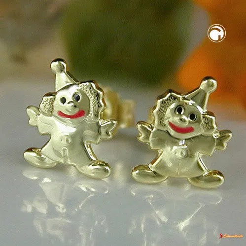 Ohrstecker Ohrring 8x6mm Clown glänzend farbig lackiert 9Kt GOLD-Ohrschmuck für Kinder GOLD-Schmuckhoelle.com