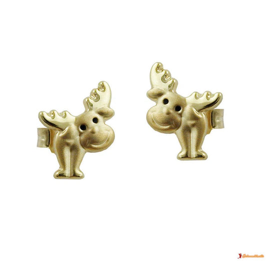 Ohrstecker Ohrring 8x6mm Elch Augen schwarz lackiert matt-glänzend 9Kt GOLD-Ohrschmuck für Kinder GOLD-Schmuckhoelle.com