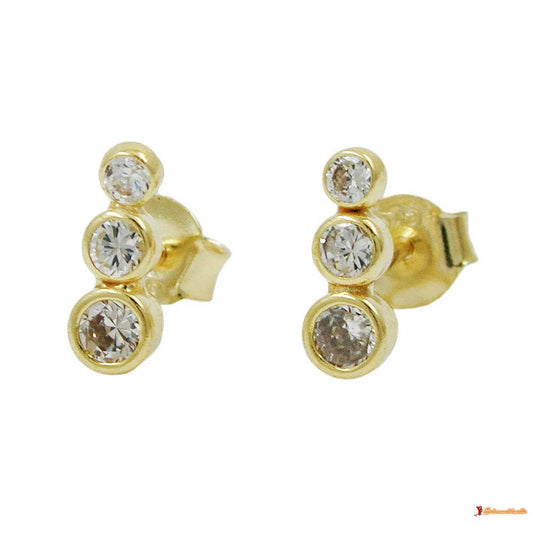 Ohrstecker Ohrring 9x3mm 3x Zirkonias 9Kt GOLD-Ohrstecker mit Zirkonia weiß GOLD-Schmuckhoelle.com