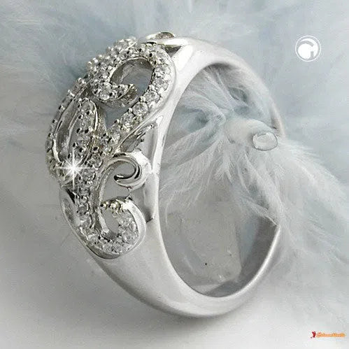 Ring 11mm floral mit vielen Zirkonias glänzend rhodiniert Silber 925-Ringe Silber - Größe 54/17,2mm-Schmuckhoelle.com