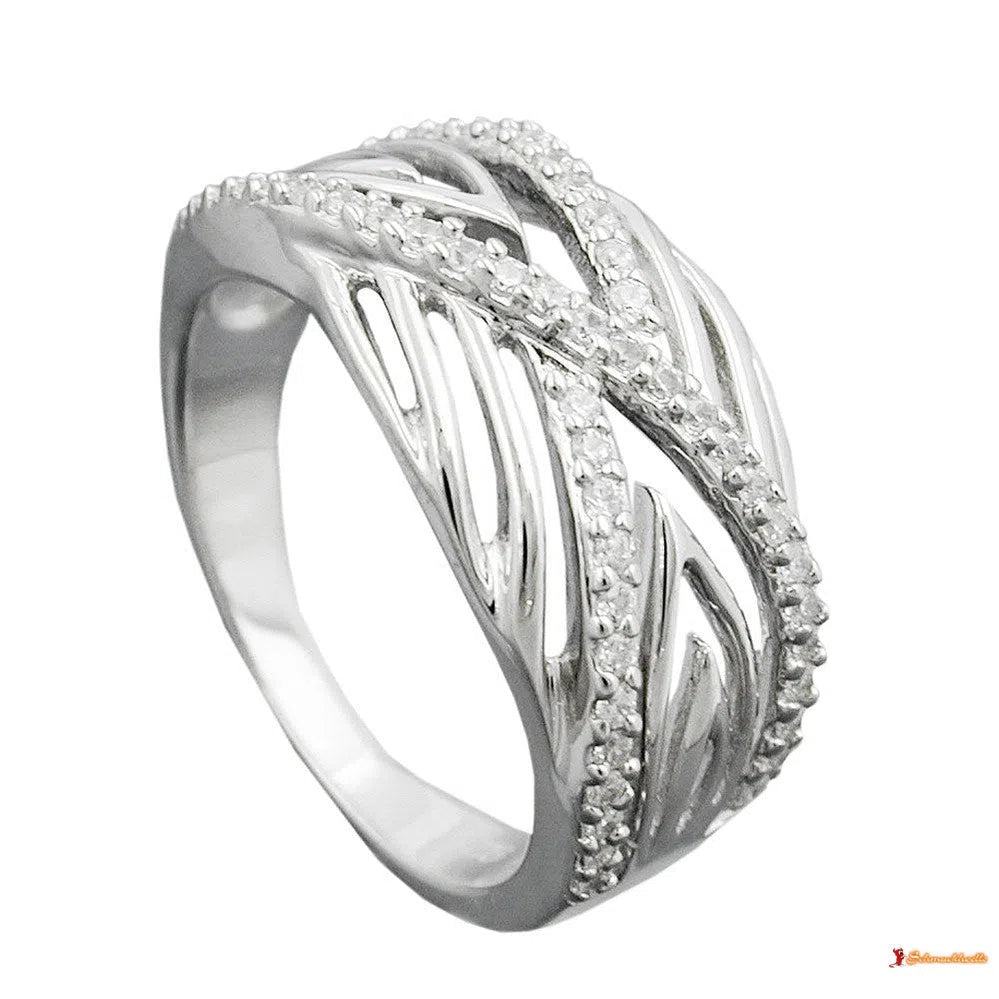 Ring 11mm mit vielen Zirkonias glänzend rhodiniert Silber 925-Ringe Silber - Größe 54/17,2mm-Schmuckhoelle.com