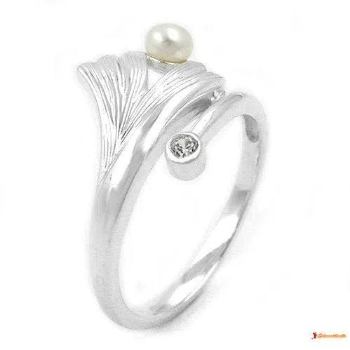 Ring Ginkgoblatt Zirkonia Silber 925-Ringe Silber - Größe 58/18,5mm-Schmuckhoelle.com