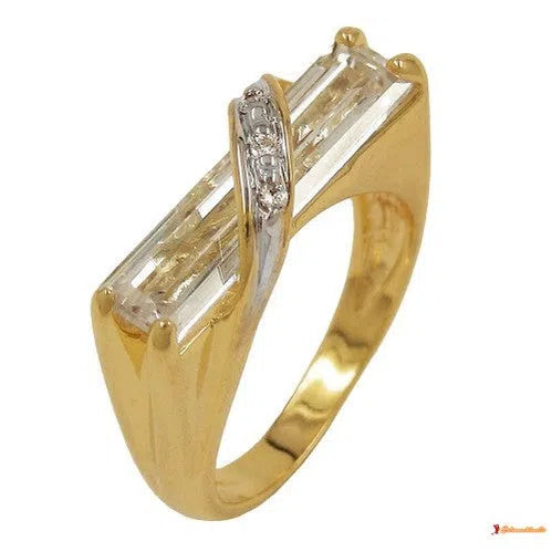 Ring mit 21x7mm großem Zirkonia 3 Mikron vergoldet-Ringe Zirkonia weiß - Doublé-Schmuckhoelle.com