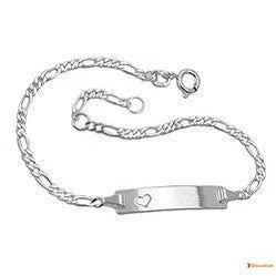 Schildarmband 2mm Figarokette mit Herz Armband mit Gravurplatte 25x5x1mm Silber 925-Kinder-Armbänder Silber-Schmuckhoelle.com