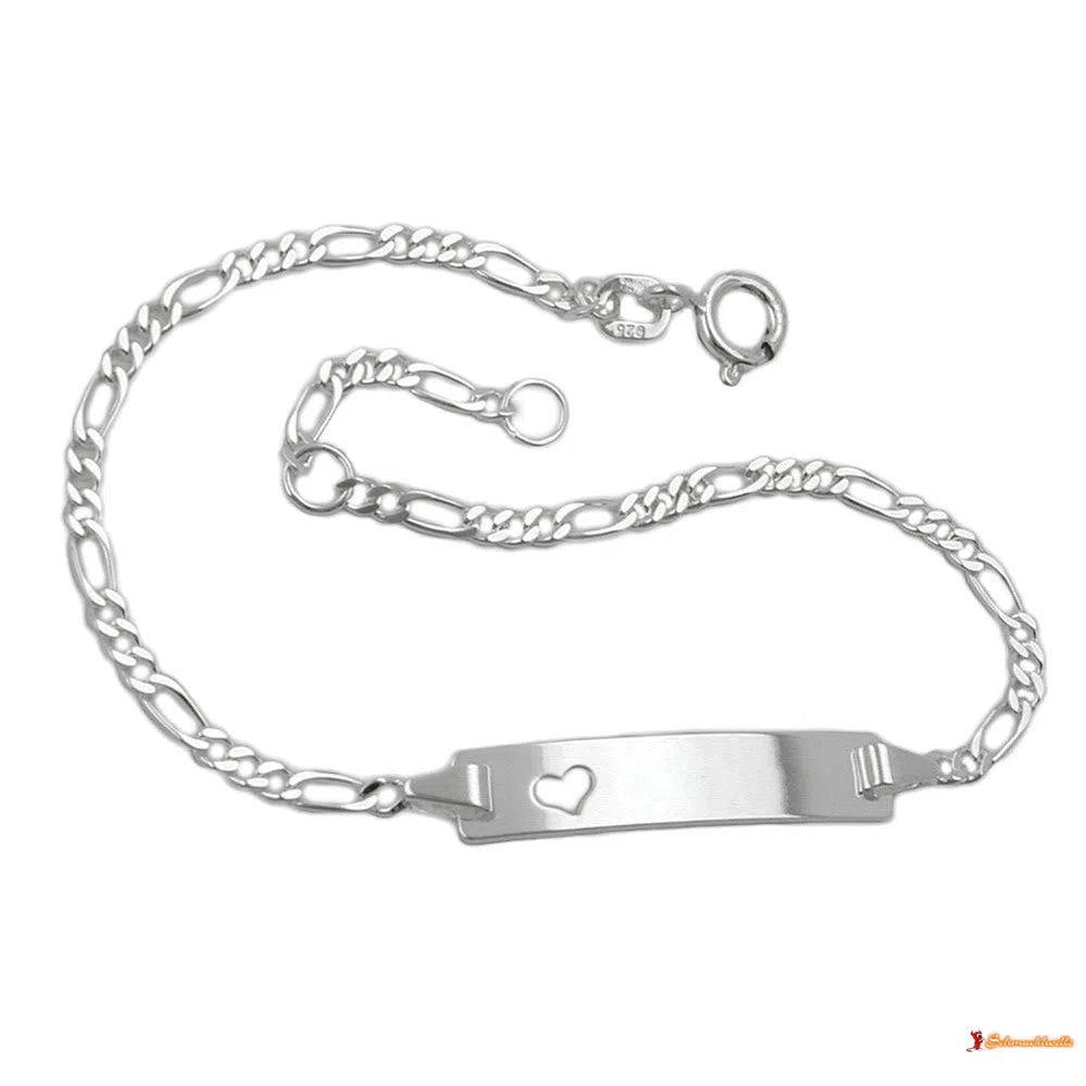 Schildarmband 2mm Figarokette mit Herz Armband mit Gravurplatte 25x5x1mm Silber 925-Kinder-Armbänder Silber-Schmuckhoelle.com