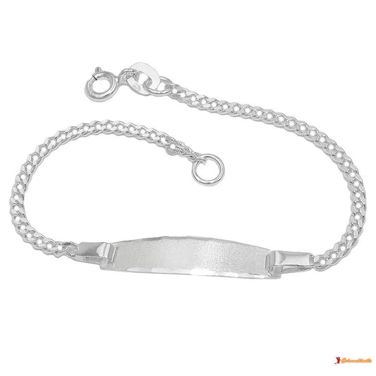 Schildarmband für Kinder 2mm Panzerkette Gravurplatte 23x5mm matt diamantiert Silber 925 14cm-Kinder-Armbänder Silber-Schmuckhoelle.com