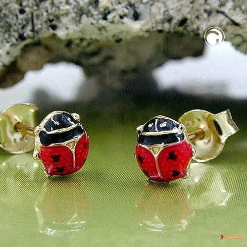 Stecker Marienkäfer rot-schwarz 8Kt-Ohrschmuck für Kinder GOLD-Schmuckhoelle.com